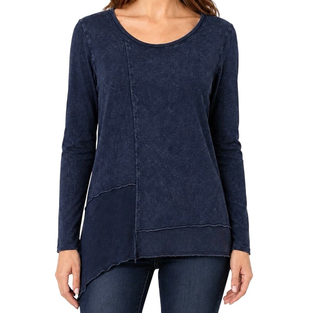 Chalet et Ceci Sz Small Blue Denim-Look Wearable Art to Wear Blouse Shirt Top